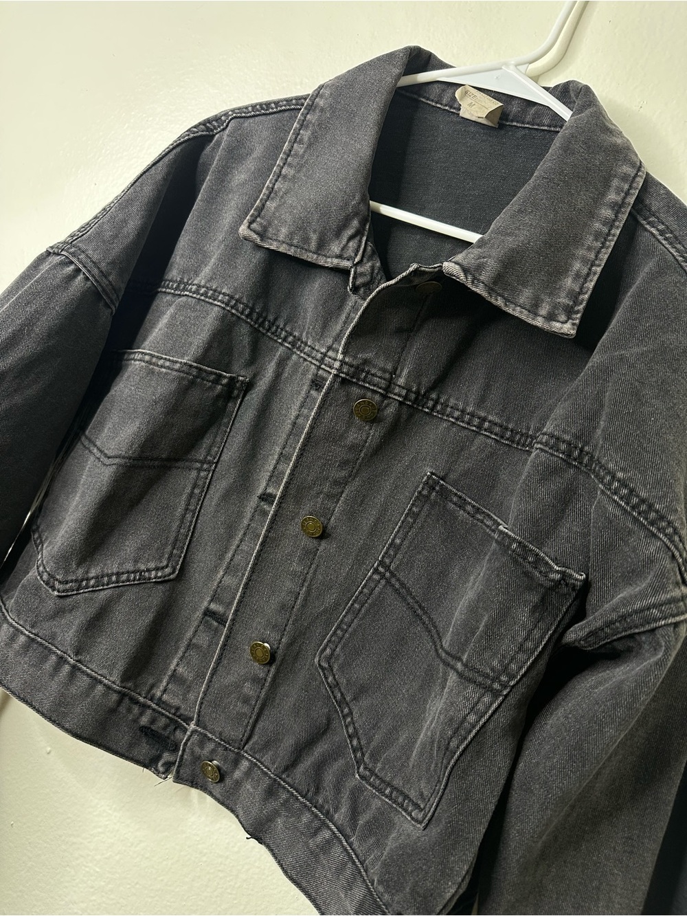 Womens Jeans Denim Jacket - Classic Boxy Trucker Size M Gray